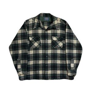 Vintage Pendleton Wool Board Shirt Green Plaid Loop Collar Men’s XL 60’s USA